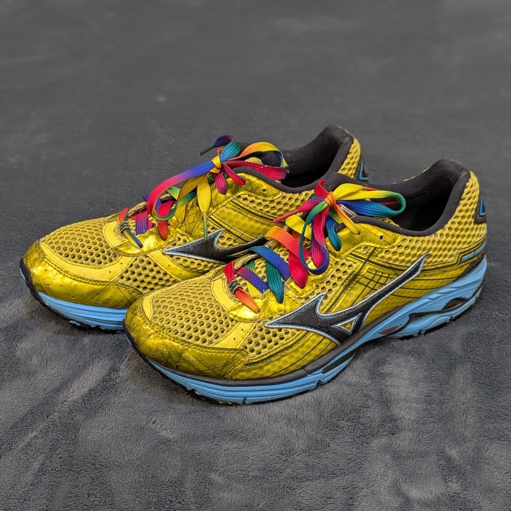 Mizuno Wave Rider 15 Women's Running Shoes Yellow Blue Black Lace Up Sz 10